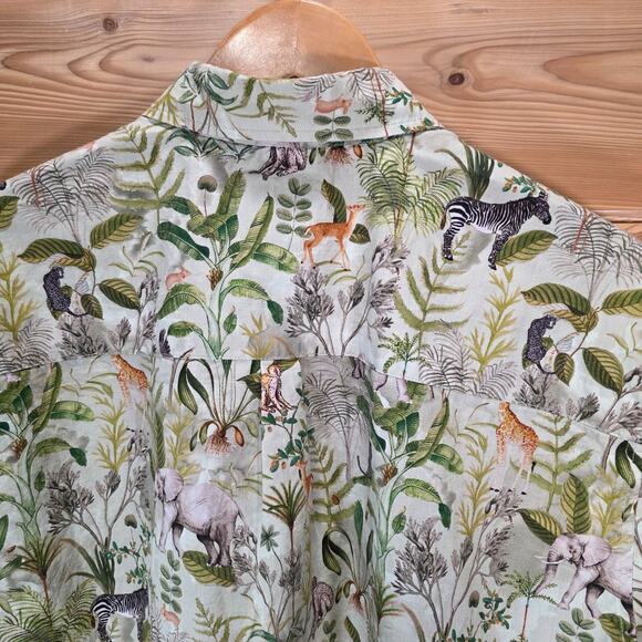 Yiume Animal Print Elephant Safari Zoo Short Sleeve Button Shirt Men XL - Picture 4 of 10
